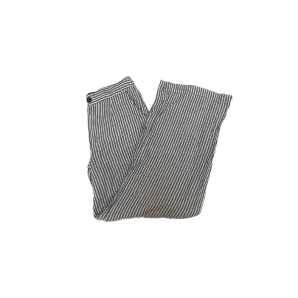 100% Linen Blue and White Striped Trousers